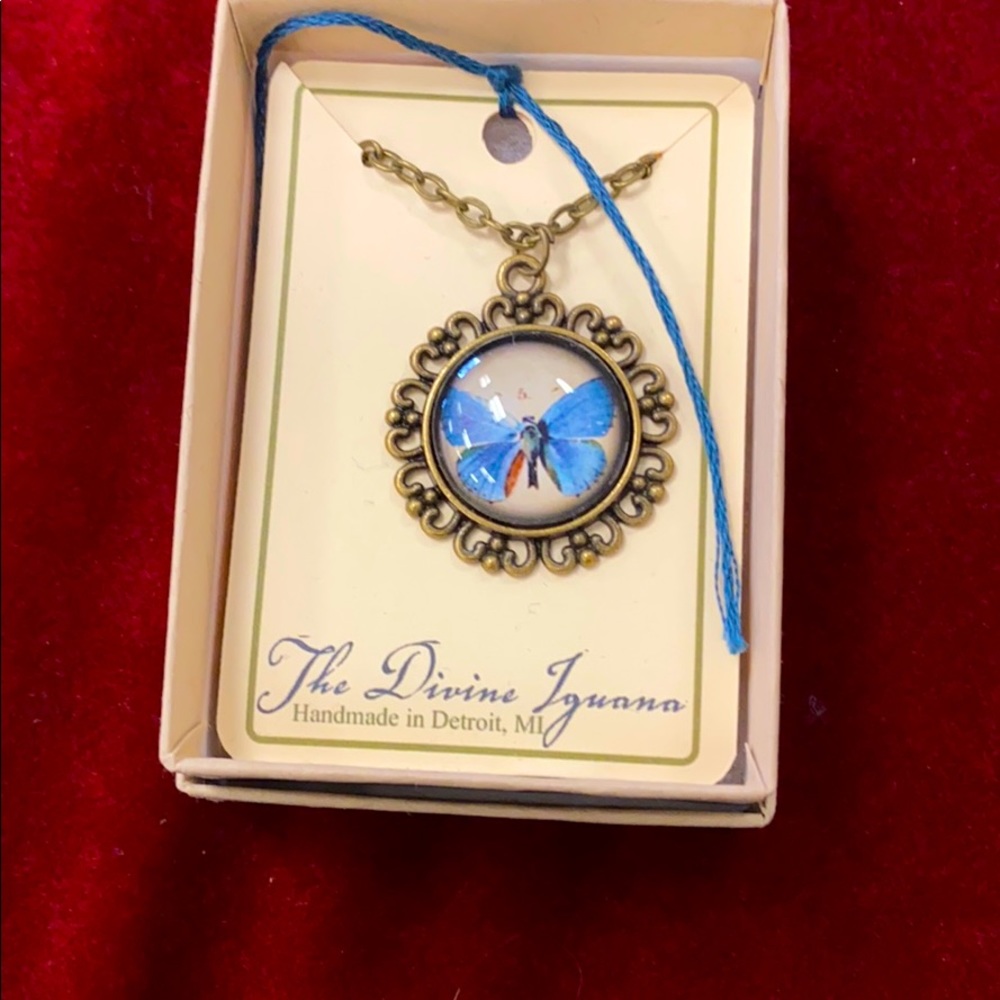 Blue butterfly necklace